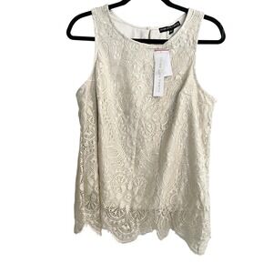 Three Pink Hearts Lace Tank Top Sleeveless Lined Ivory Size L Bohemian‎ Layered
